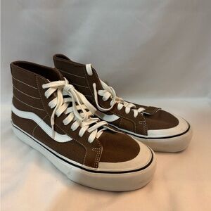 Vans Men's Brown and White High-Top Sneakers